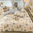 Cute Floral Rabbit Cotton Four-piece Set Pastoral Cotton Quilt Cover Bed Sheet Three-piece Set Pi-Mart