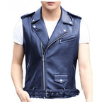 Short Slim Punk Motorcycle Vest Oblique Zipper PU Leather Jacket Pi-Mart