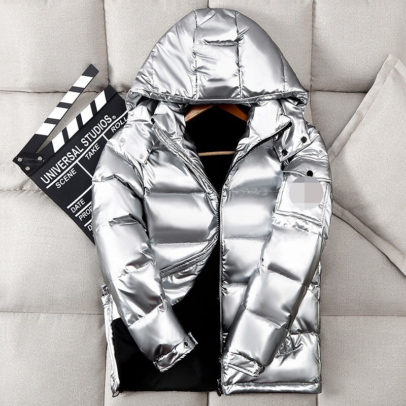 Short Shiny Hooded Couple Thick Warm Jacket White Duck Down Handsome Trend