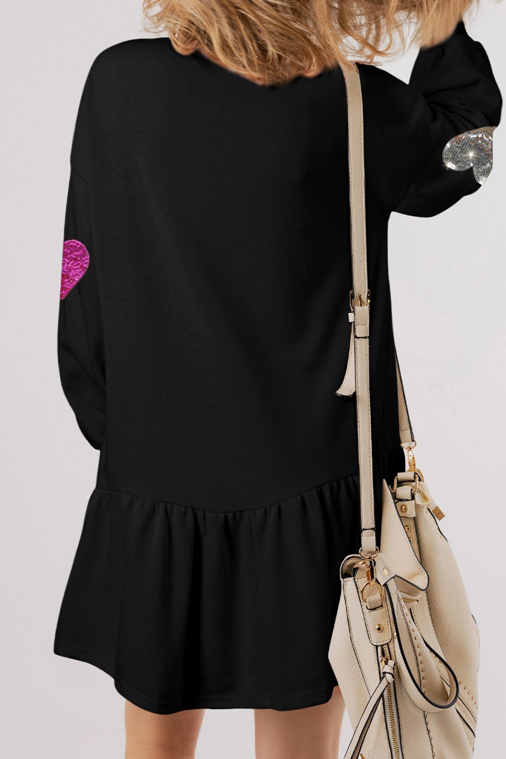 Cute Heart Round Neck Long Sleeve Mini Dress Stylish Dress for Women Girls Simple Charming Dress Stevvex