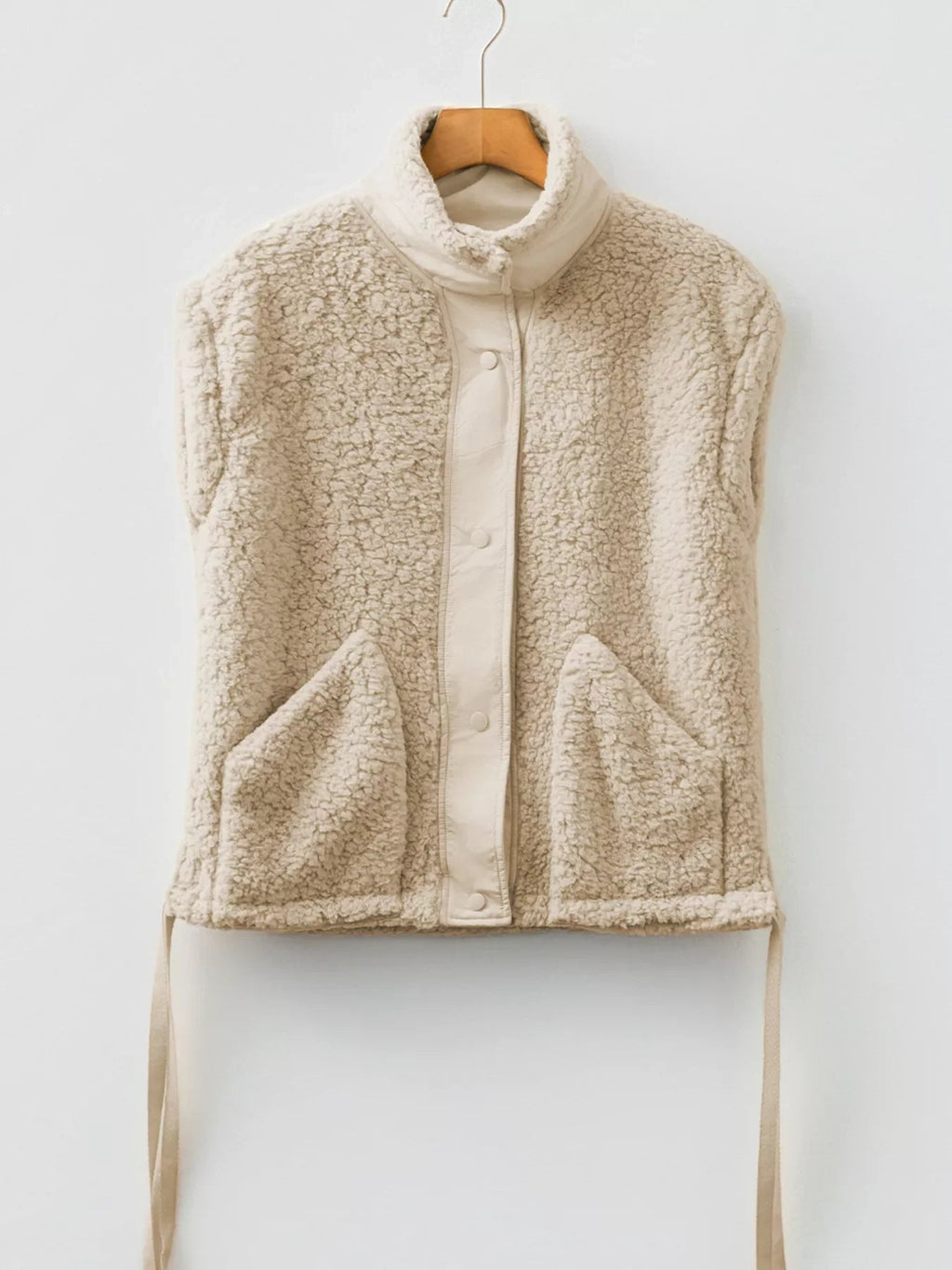Faux Fur Snap Button Front Knot Side Plush Vest THRIXINE