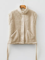 Faux Fur Snap Button Front Knot Side Plush Vest THRIXINE