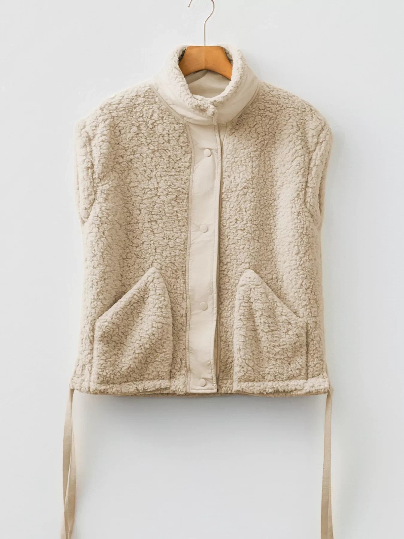 Faux Fur Snap Button Front Knot Side Plush Vest THRIXINE