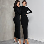 New Half-high Neck Long-sleeved Slim Thread Temperament Long Dresses - SJB-DIAMOND ELITES