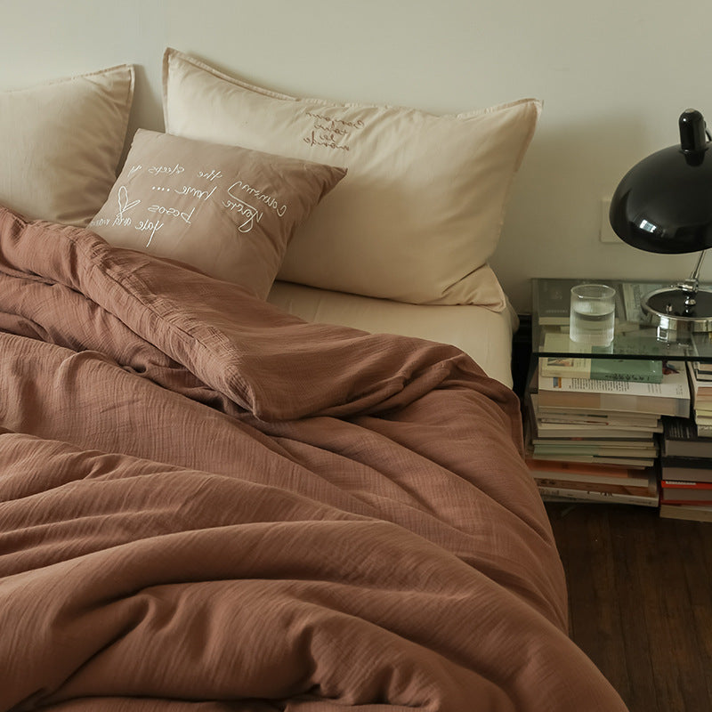 Four-piece Double-layer Yarn Simple Summer Duvet Cover Bedding Pi-Mart
