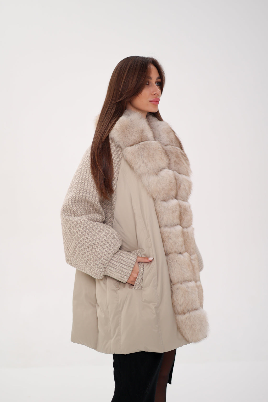 Genuine Polar Fox Boucle Down Coat - SJB-DIAMOND ELITES