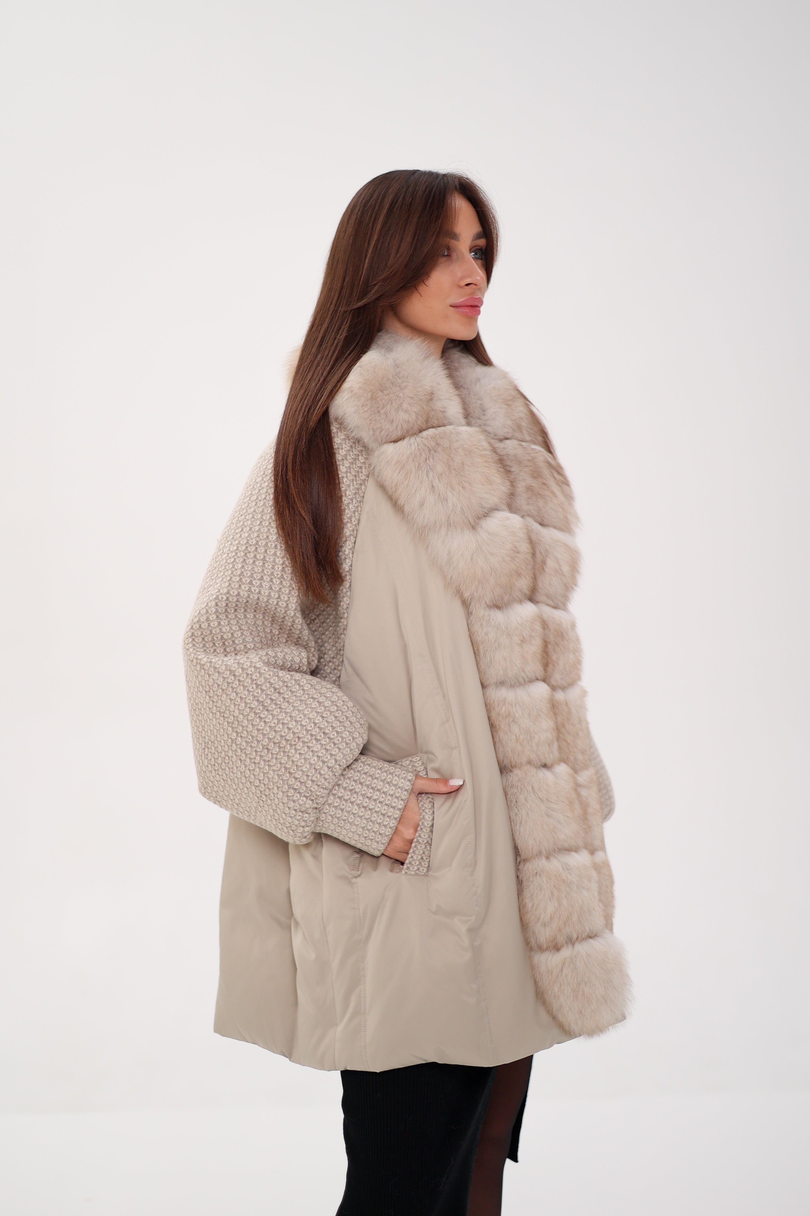 Genuine Polar Fox Boucle Down Coat - SJB-DIAMOND ELITES