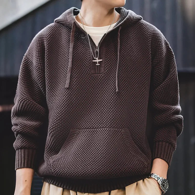 Casual Knit Sweater Half-Zip Essentials Hoodies Pi-Mart