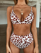 High Waist Swimwear Women Push Up Beachwear  Women High Waist Two Piece Bikini Swimsuit Halter Twist Front Bathing Suit Swimwear Solid Bathing Suit Animal Leopard Female Swimsuit Women Bikini Stevvex