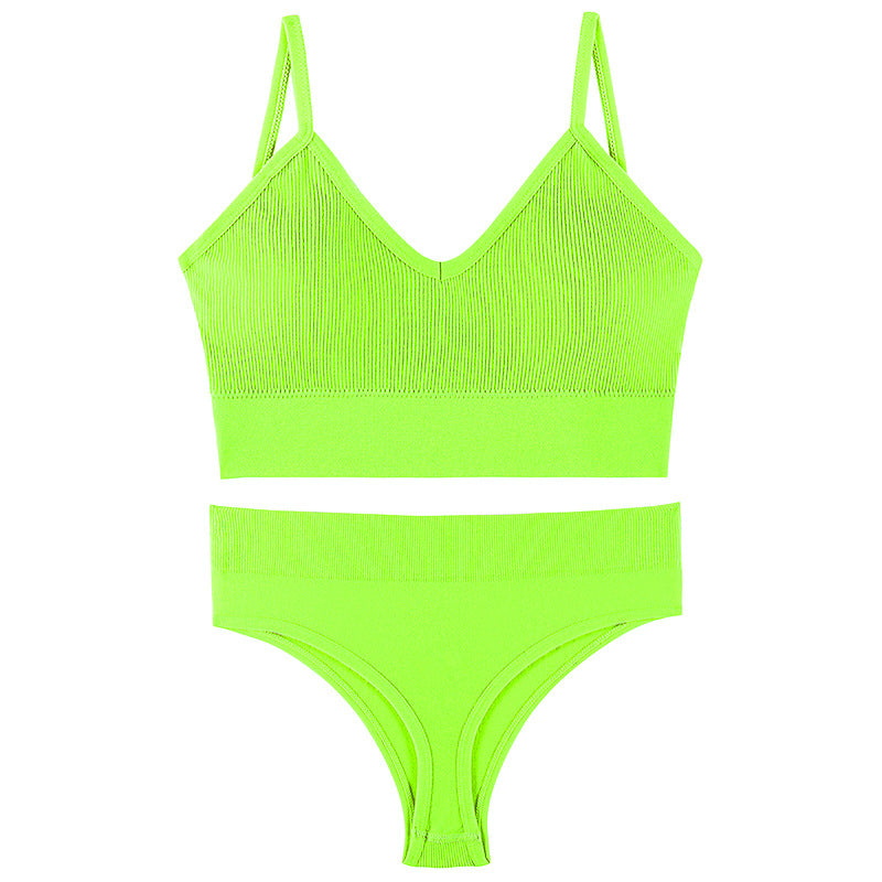 Women Seamless Bra Top Fitness Swimwear Push Up Exercise Bikini For Women 2 Pieces Ribbed Seamless Yoga Bikini Sets Sports Bra And Underwear Set 2 Piece High Waist Summer Bikini Stevvex