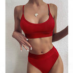 Women Bikini Sets Solid Color Ruffled Swimwear Bathing Suits 2 Piece Split Push Up Bandage Beachwear Women's Bikini Scoop Neck Straps Cutout Crop Top Lace Up Bottom Comfortable Two Piece Swimsuits Stevvex