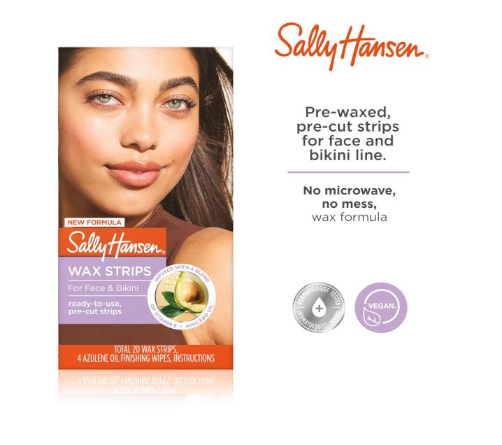 Sally Hansen Wax Kit Wax Strips For Face & Bikini 20 count (Pack of 2)
