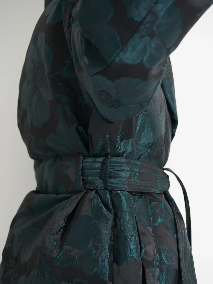 Monochrome Jacquard Down Coat in Vintage Emerald - SJB-DIAMOND ELITES
