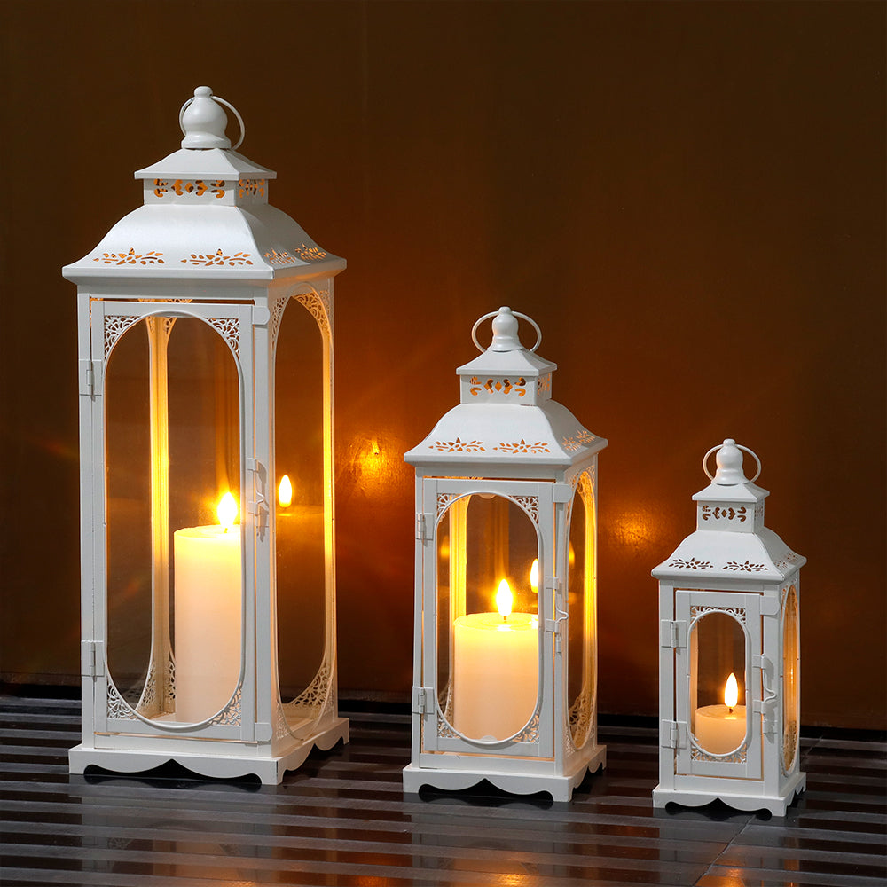 Set of 3 Decorative Vintage Candle Lanterns 10/14/19.5''H(White) Lootquake LLC