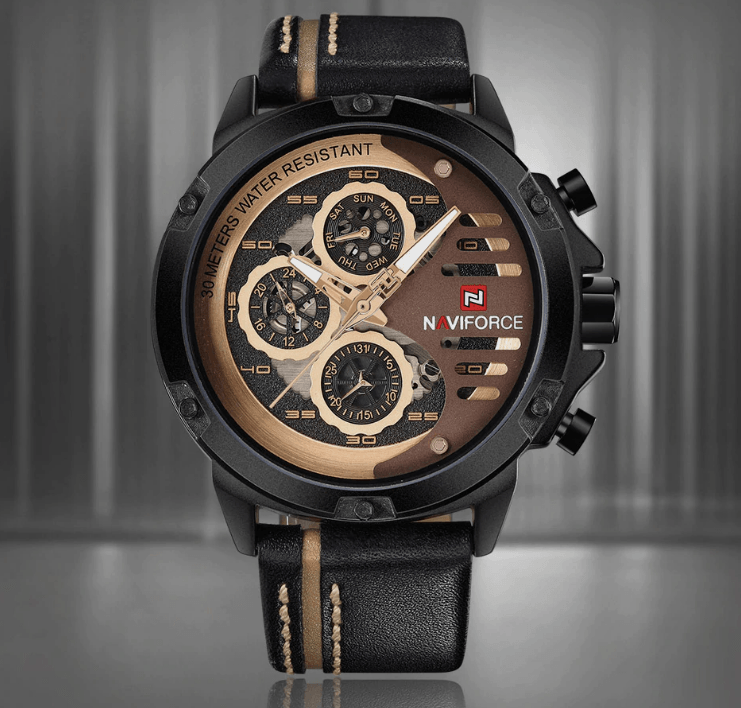 Men's  Sports Waterproof Watch With Chronometers And Leather Belt Multifunction Wristwatch Unique Design Perfect Gift - SJB-DIAMOND ELITES
