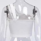 Glamaker One-Shoulder Drawstring Crop Top - Sexy Bodycon - SJB-DIAMOND ELITES