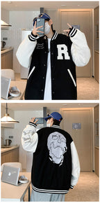New Elegance Spring Autumn Coat Baseball Bomber Jacket Loose Letter R Men Women Couples Tops Plus Size Jackets Streetwear Stevvex