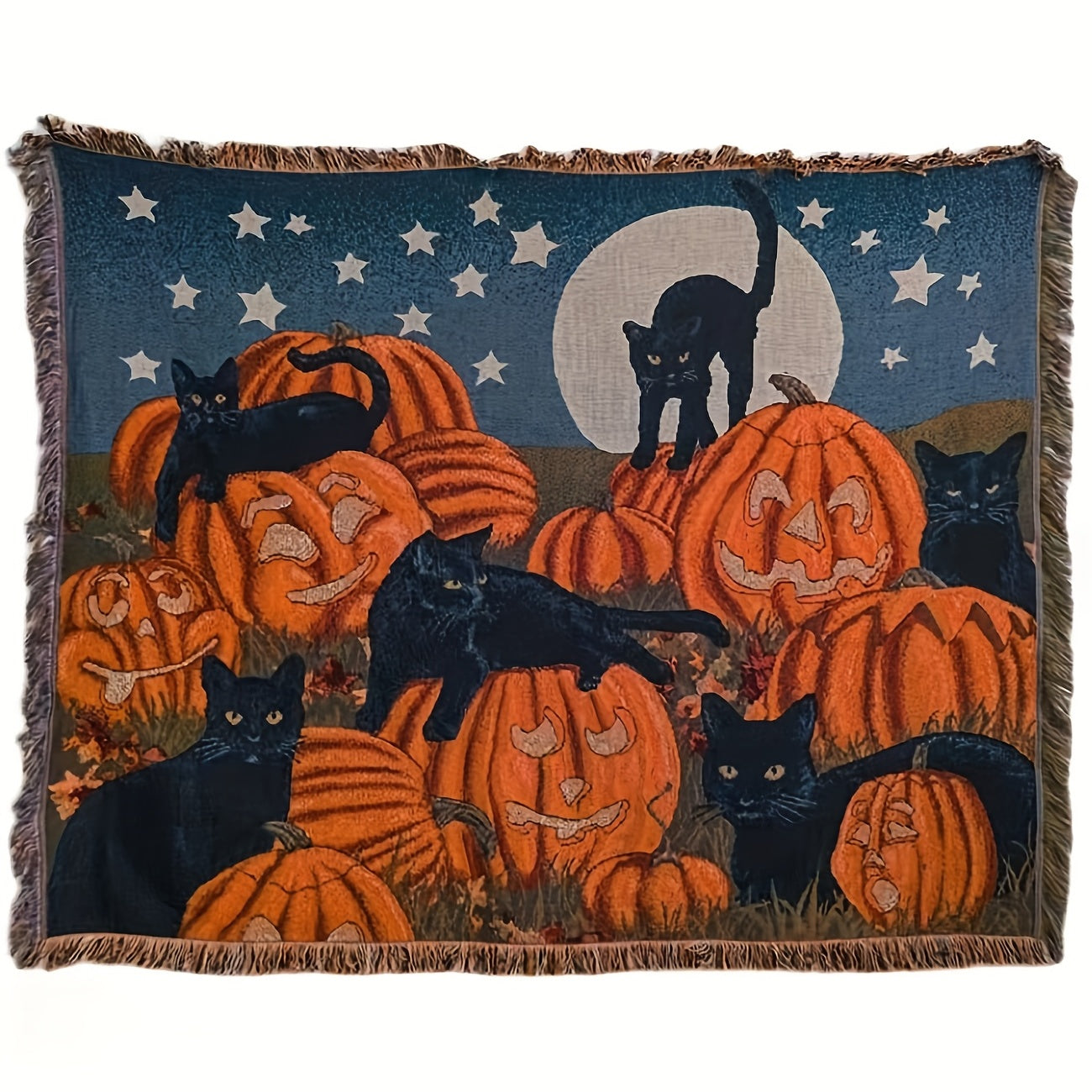 1pc Halloween Blanket Sofa Blanket Fringe Throw Blanket 100% Cotton Lightweight For Chair Sofa Couch Bed Cover Fit Home Cozy Knit Blankets Lootquake LLC