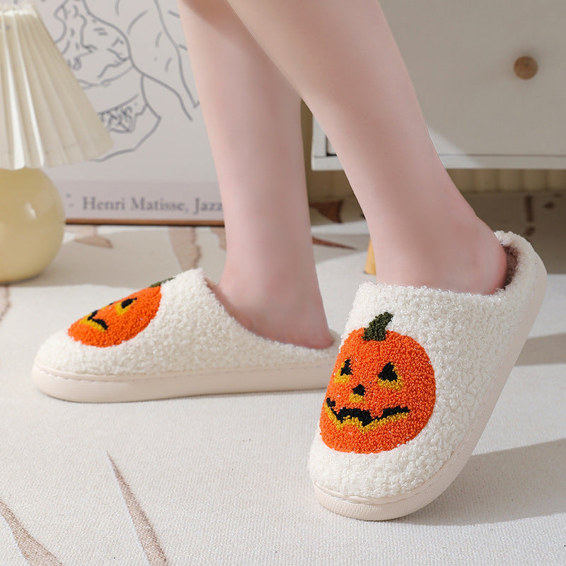Halloween Pumpkin Cartoon Slippers Warm Winter Slippers Men And Women Couples Indoor House Shoes Pi-Mart