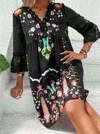Exquisite Summer Feminine Lace Detail Printed Dress Chic Midi Lightweight Dress Stevvex