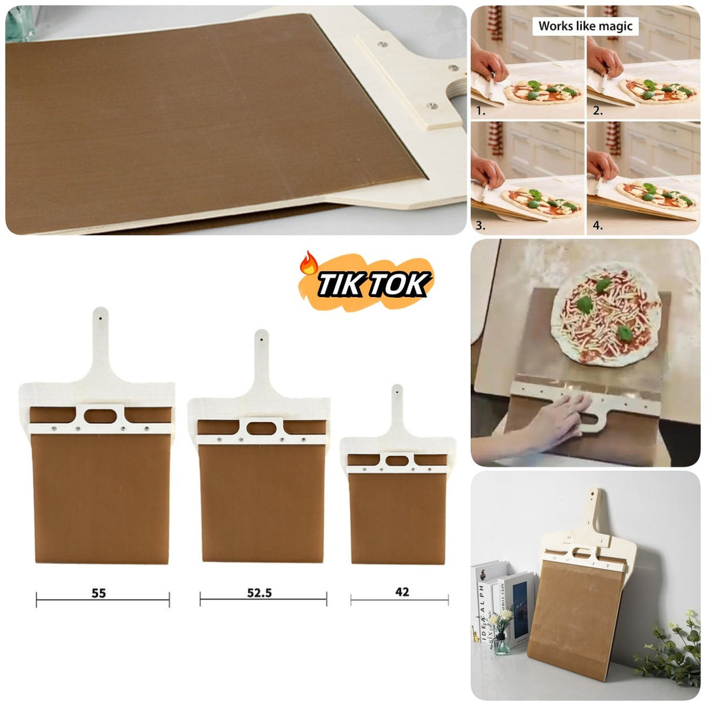 3 Sizes Sliding Pizza Peel Shovel Storage Board Pala Pizza Scorrevole Wooden Handle Transfer Pizza Kitchen Gadgets Pi-Mart