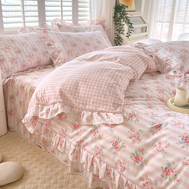 Bed Skirt Model Cotton Bedding Four-piece Set Sheet Quilt Cover Pi-Mart