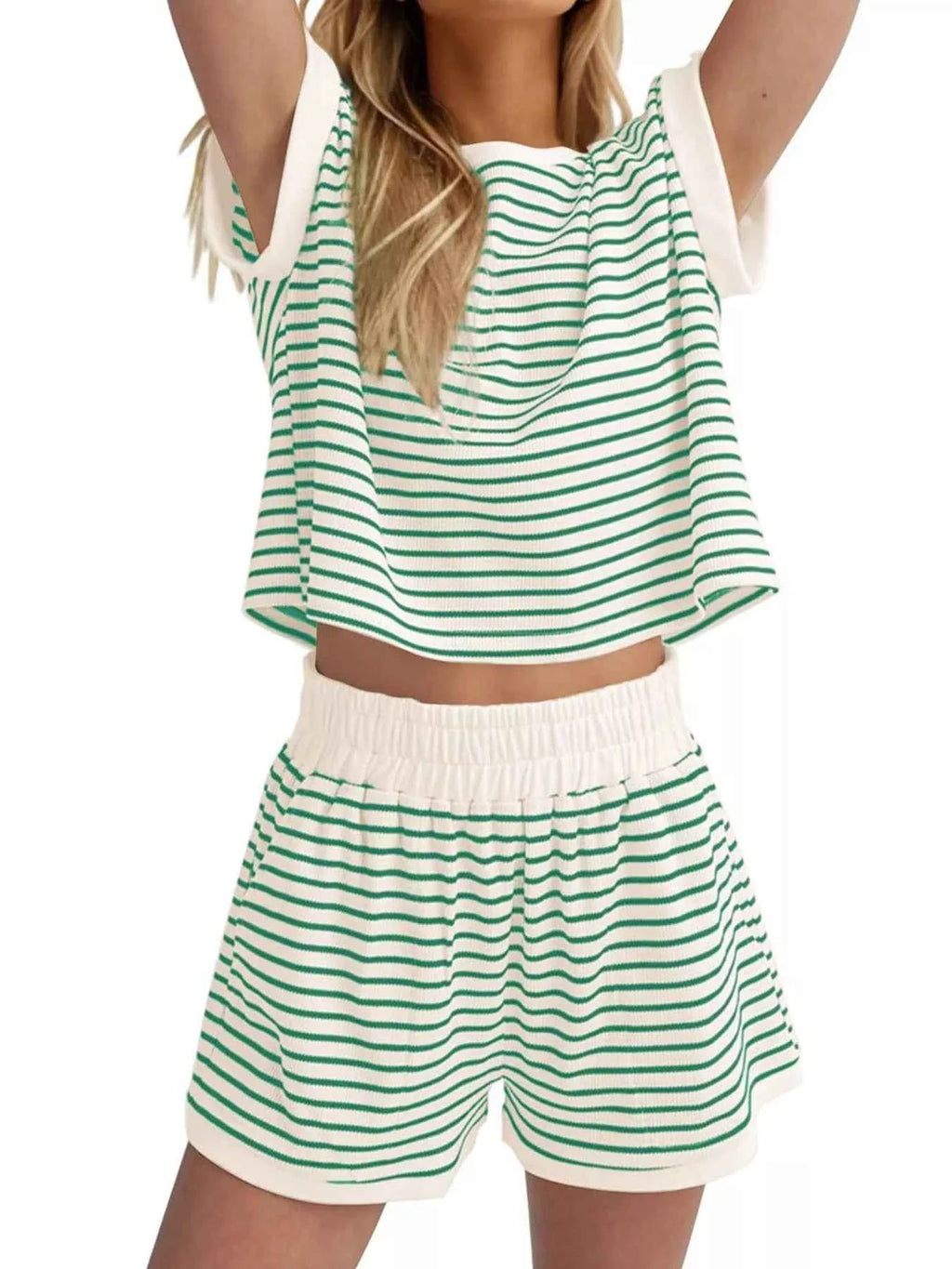 Striped Chic: Plus Size Top & Shorts Set THRIXINE