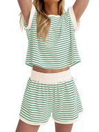 Striped Chic: Plus Size Top & Shorts Set THRIXINE