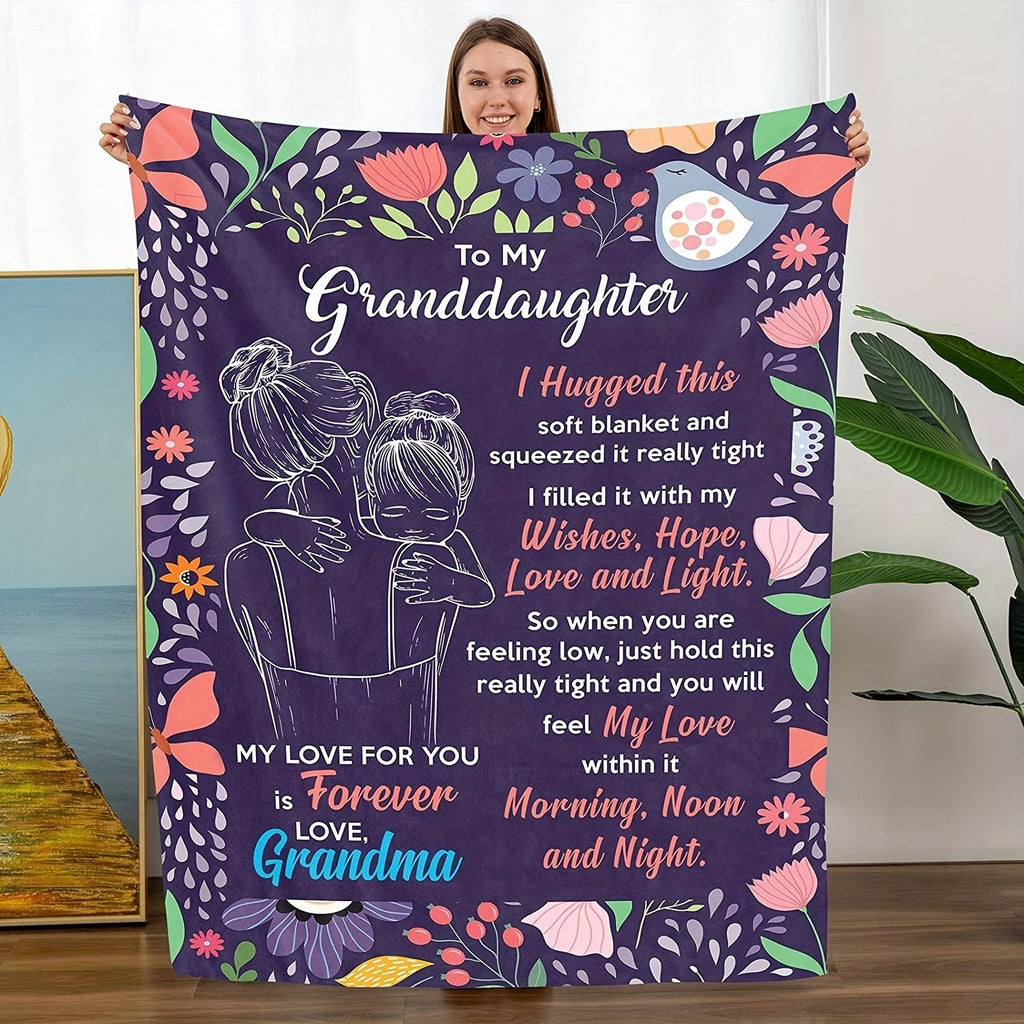 1pc Cozy Floral Grandma's Love Throw Blanket - Soft, Warm, Plush, and Gentle for Couch, Bed, Sofa - Heartfelt Gift for Granddaughter from Grandma Lootquake LLC