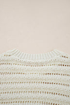 White Hollow Out Knit Round Neck Sweater