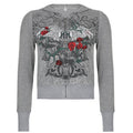 Graphic Print Retro Casual Hooded Jackets Spring Autumn Vint