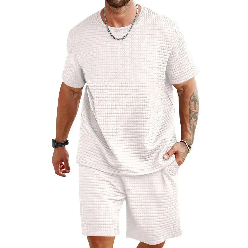 Sports Casual Suit Solid Color Round Neck T-shirt Shorts
