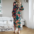 Printed Dress 2023 Autumn Winter Elegant V-neck Dress - SJB-DIAMOND ELITES