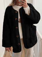 Modern Cozy Women Luxuriously Cozy Contrast Button Up Sherpa Jacket with Pockets For Fall & Winter Stevvex