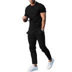 Solid Color Casual Round Neck Short Sleeves T-shirt Trousers Two-piece Set Lootquake LLC