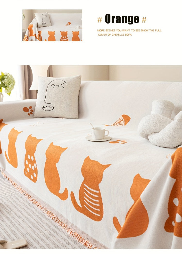 1pc Chenille Cat Cartoon Sofa Cover Blanket Four Seasons Universal Simple Double-sided Multi-functional Sofa Throw Blanket Couch Cover For Living Room Home Decor