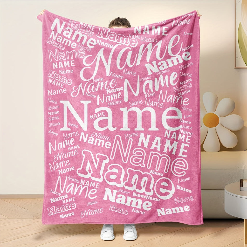 1pc Custom Name Blanket Multicolor Pattern Soft Nap Blanket Four Seasons Office Chair Flannel Blanket Gift Blanket