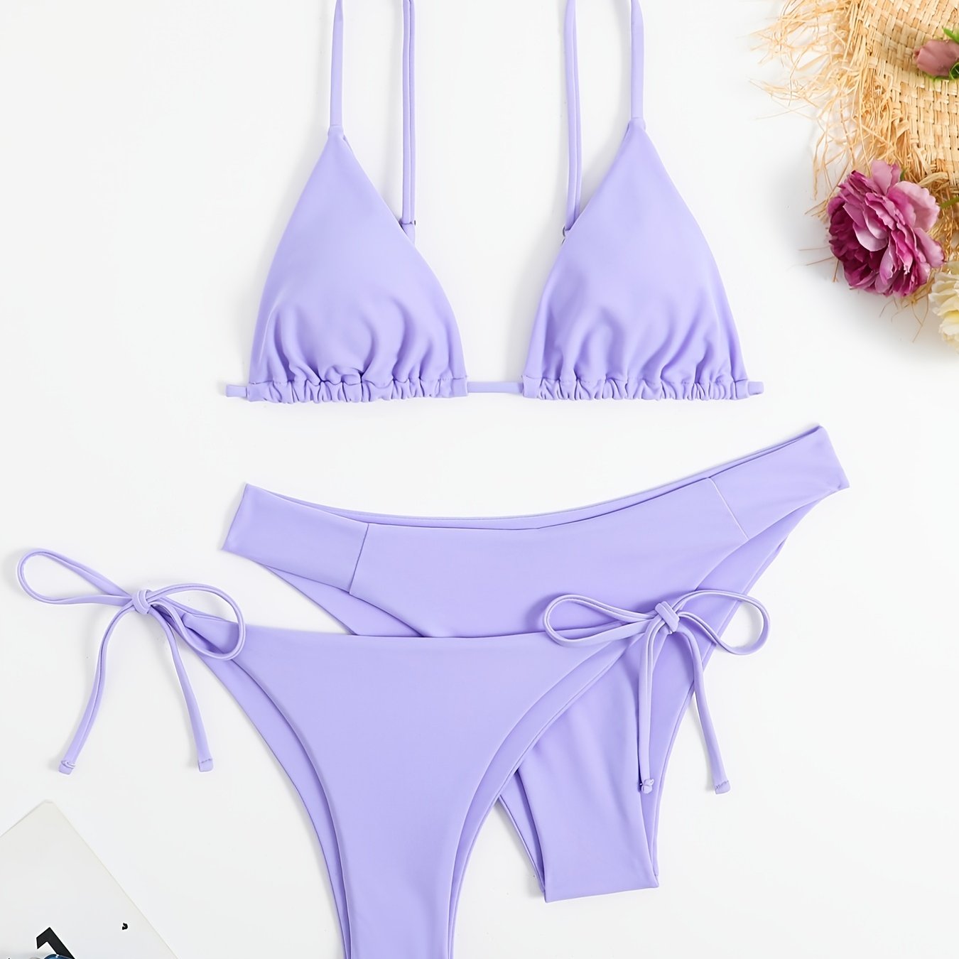 Essential Edge 3-Piece Bikini Set for Women – Solid Color High-Cut Triangle Top Two-Style Bottoms with Side Lace-Up Design & Quick-Drying Comfort – Versatile Women's Swimwear for Summer Pool Beach & Travel Stevvex