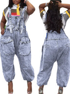Wmstar Women's Jumpsuit Denim Cargo Pockets One Piece Outfits Wide Leg Black Fashion Streetwear Romper Wholesale Dropshipping Purplish Diva
