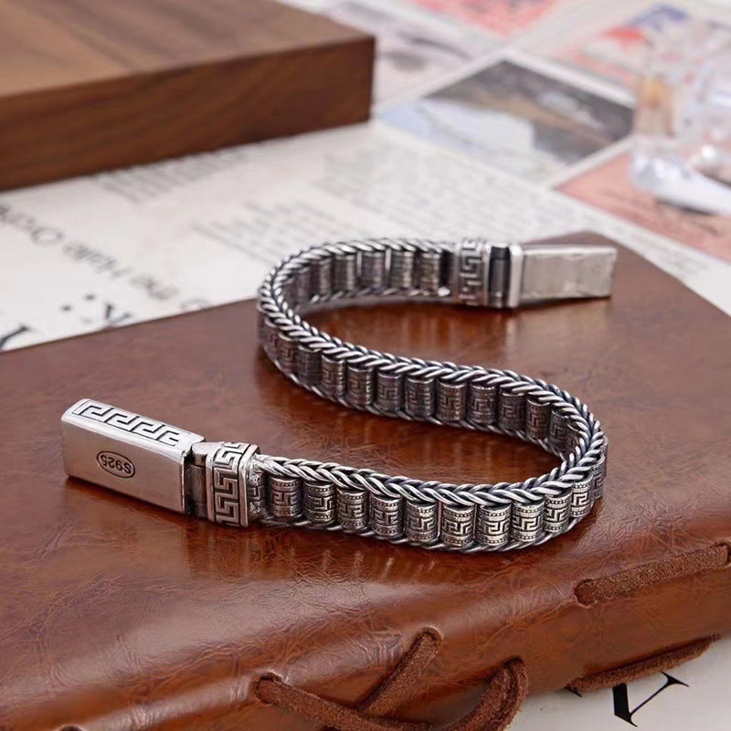 Men's Sterling Silver Fashion Distressed Key Bracelet Pi-Mart