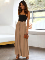 Ladies Plus Size Casual Pants Elastic Waist Wide-leg Pants - SJB-DIAMOND ELITES