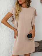 Ruffled Round Neck Short Sleeve Dress Feminine Simple Classic Dress Breathable And Comfy Dress Stevvex