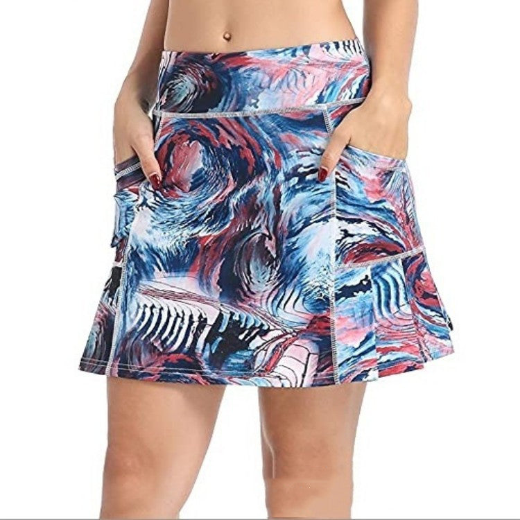 Women's Short Culottes Tennis Running Workout Two-layer High Top Sports Dress With Pockets Pi-Mart