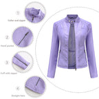 Simple European And American Trend Thin Coat Long Sleeve Motorcycle Jacket Women Pi-Mart