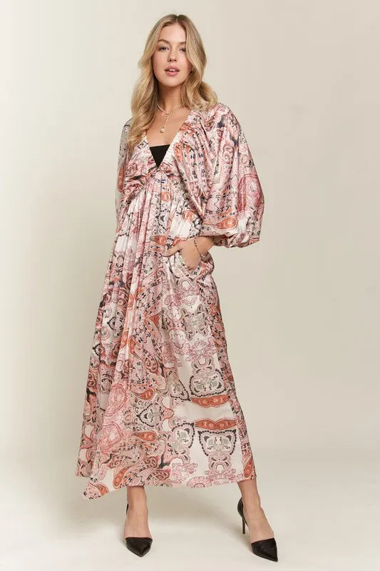 Printed V-Neck Batwing Sleeve Summer Dress For Women – Vibrant Print, Chic & Relaxed, Flattering, Effortlessly Stylish Stevvex