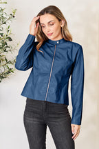 Women Classic Neck Zip-Up Jacket For Everyday Wear Elegant Girls Jacket Stevvex