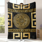 Glam Style Digital Print Flannel Throw Blanket – Hypoallergenic Woven Polyester Cover, All Seasons Multipurpose Bedding with Greek Key Design – No Embellishment, 200-250g Square Weight Lootquake LLC