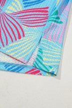 Sky Blue Bowknot Print Waffle Loose Tee