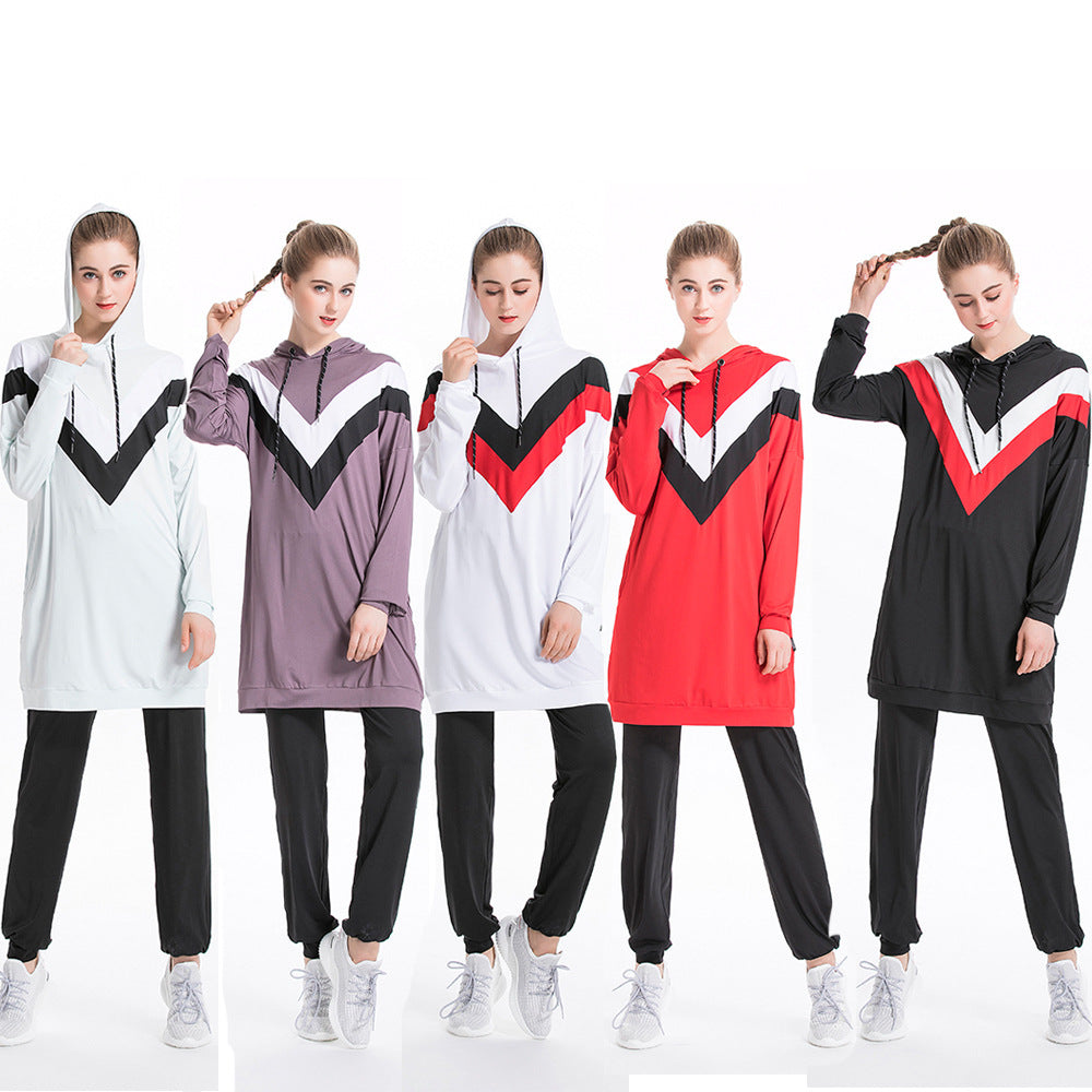 Casual Color Matching Hooded Sports Sweatshirt Suit Pi-Mart