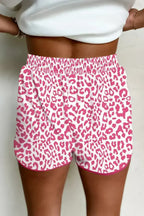 Blue Leopard Elastic Waist Lace up Contrast Trim Casual Shorts